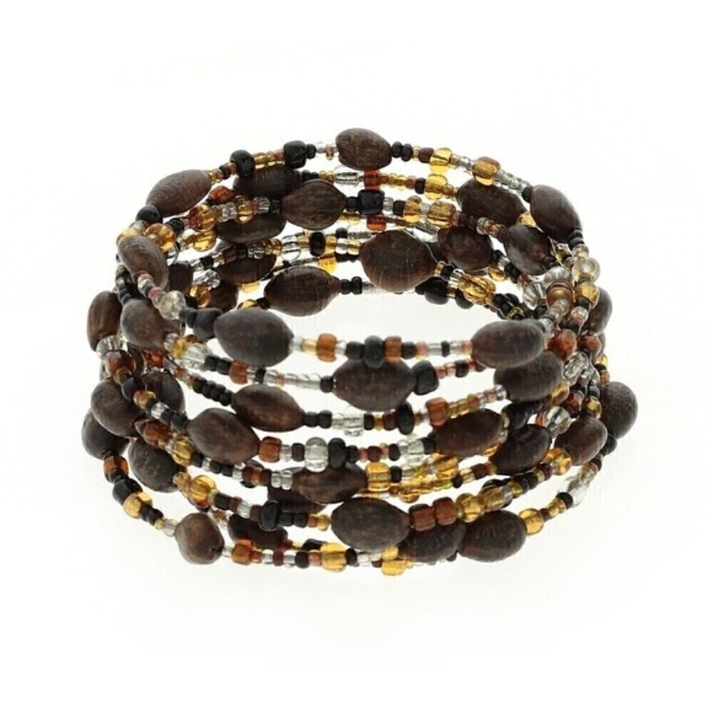 Brown Beaded Wrap Bracelet Womens One Size Boho Layered Stretch Fashion